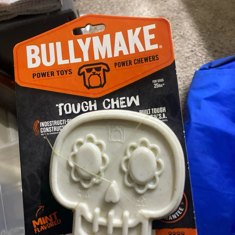 Bullymake Tough Chew Skull Dog Toy - White